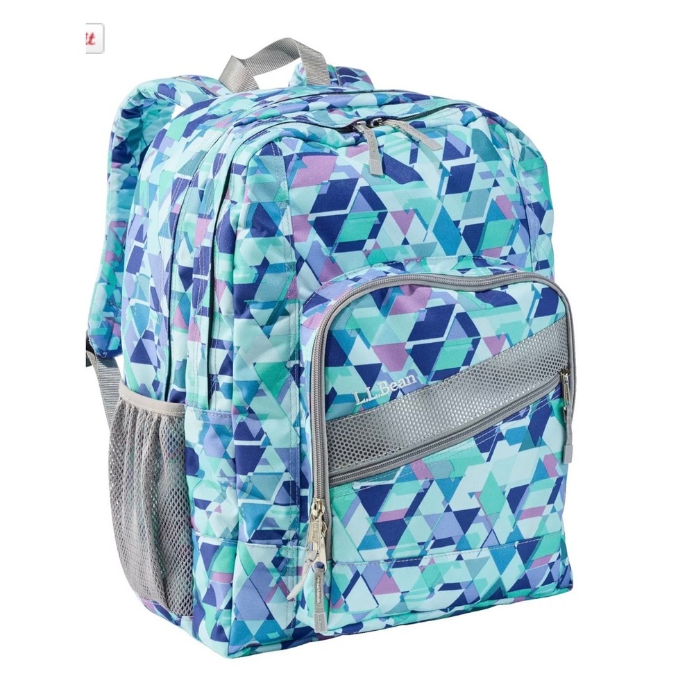 LL Bean Deluxe Book Pack Backpack Fresh Mint Prism Geometric Triangle Print 37L